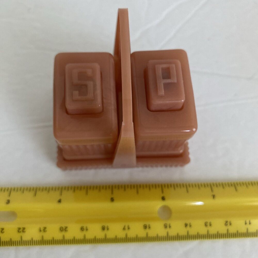 Vintage Art Deco Carvanite 3 Pc Salt Pepper Shaker Set Dusty Rose Box - Picture 2 of 16